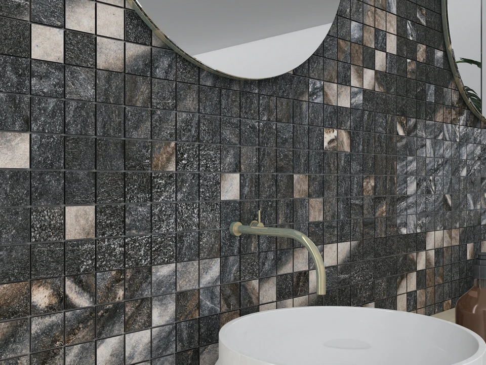 Salle de bain moderne avec douche à l'italienne intégrée au sol carrelé